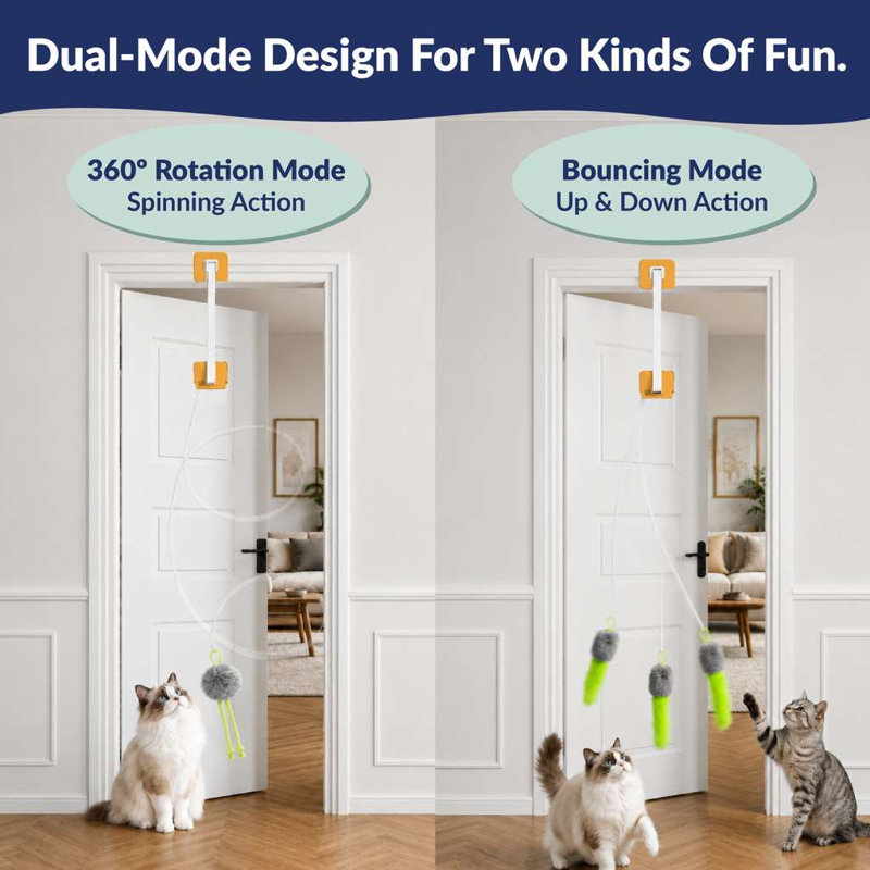  Interactive Teaser Cat Toy – Rechargeable Hanging Door Cat Toy with Remote Control, Dual Motion Modes, Motorized Mouse Teaser for Indoor Cats.