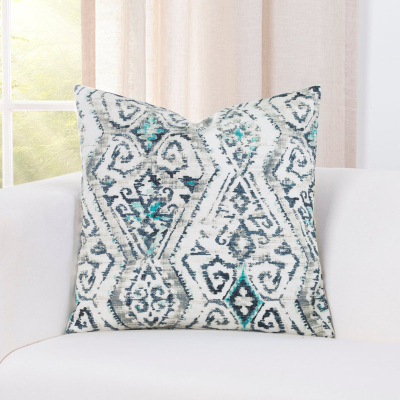 Geometric Linen Reversible Throw Pillow, 16" x 16", Teal/Gray/Off White