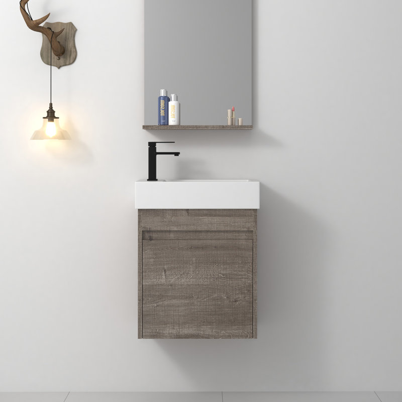 18.1'' Single Bathroom Vanity with Resin Top, Plaid Gray Oak