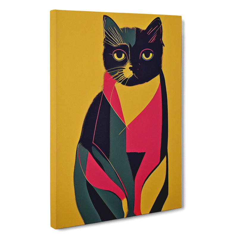 Colourful Cat No.4 Abstract - Wall Art, Wrapped Canvas, 60cm H x 40cm W x 3cm D, White