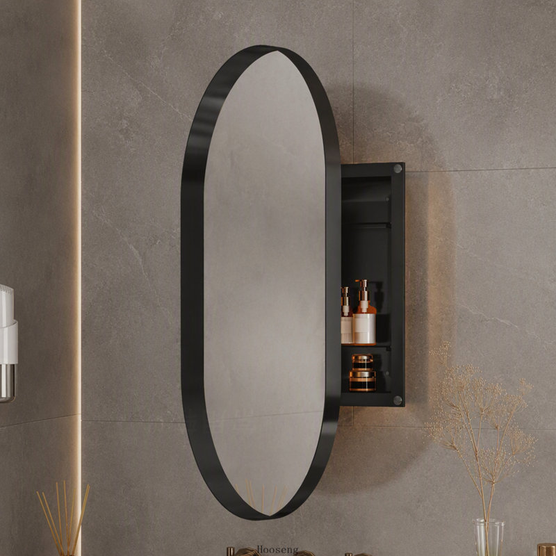 Metal Oval Mirror, Noir mat