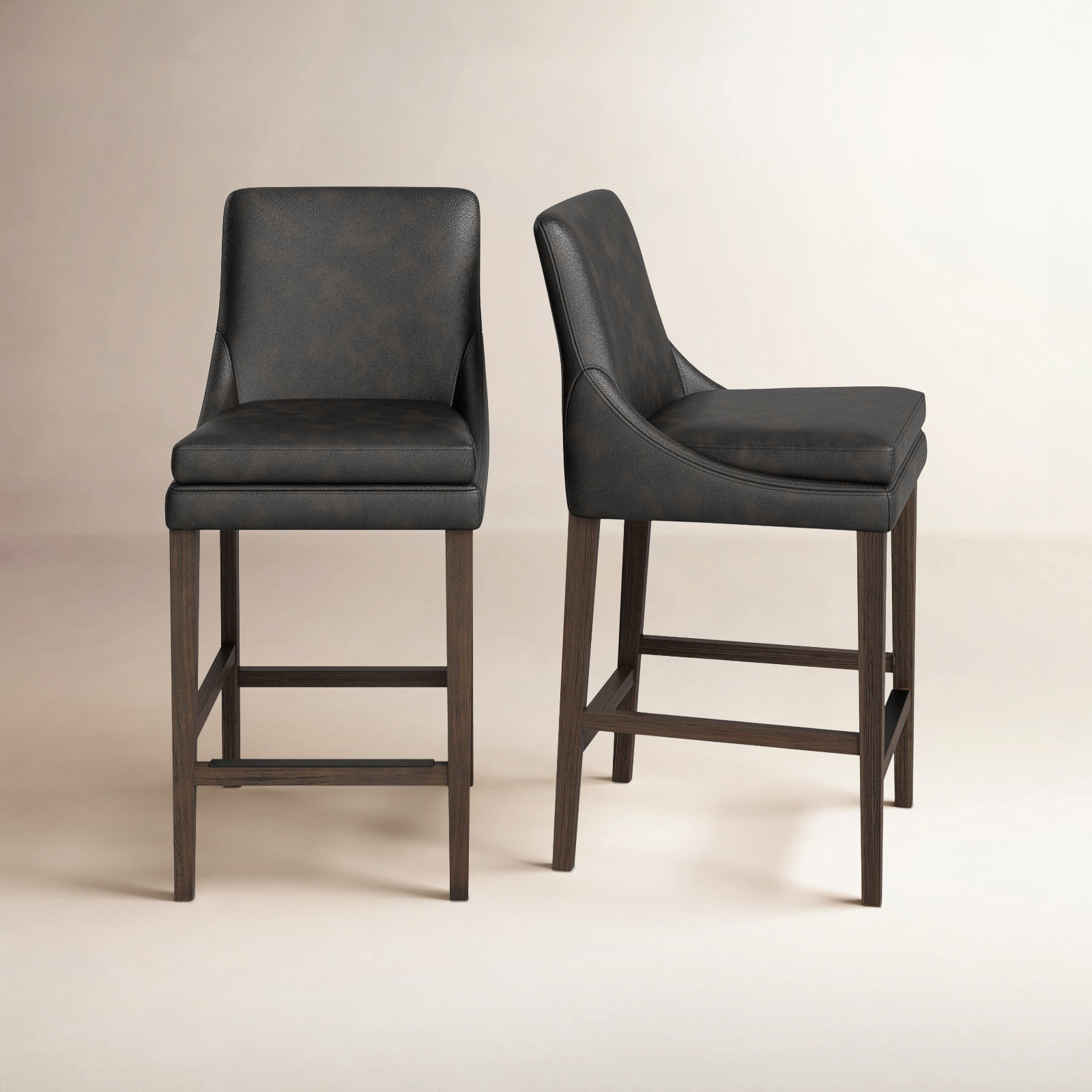 Niara Bar and Counter Stool, Counter Stool (26” Seat Height), Impression Dark Gray Genuine Leather/Dark Brown