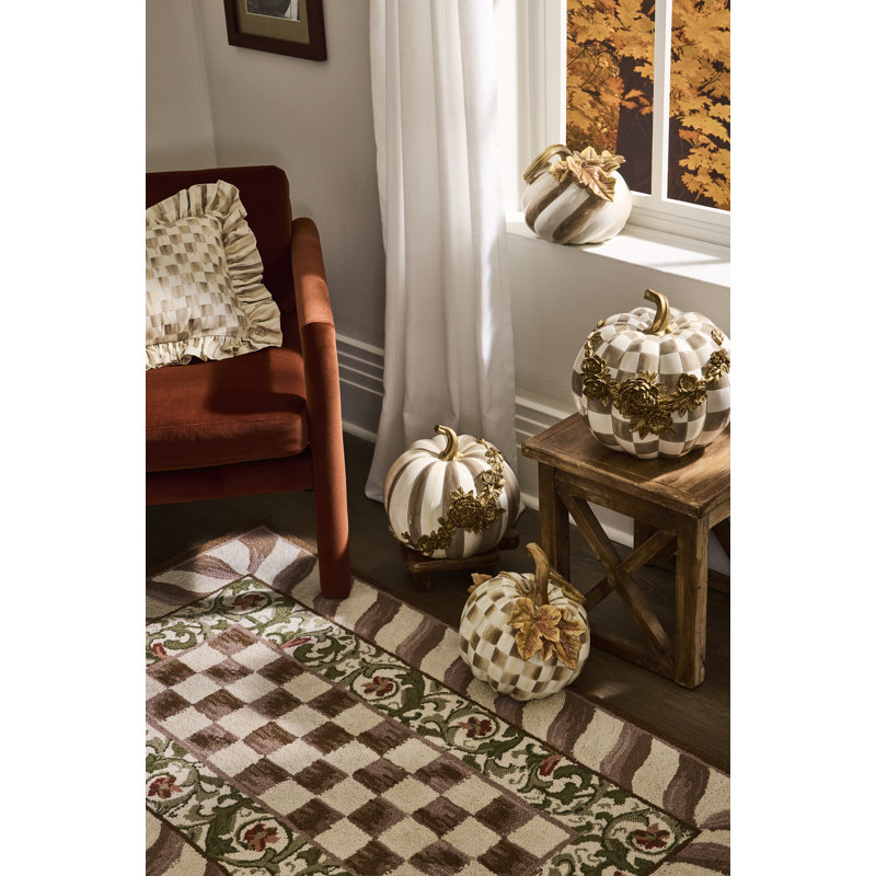 Check Twisted Stem Pumpkin, White/Brown/Gold