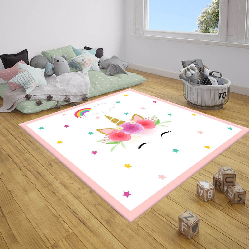 Tapis rose / blanc en polyester tissé à la machine Golub, Tapis de couloir 2 pi 7 po x 6 pi 7 po