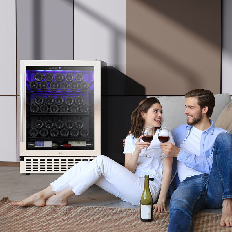 34.2'' H X 24'' W X 23.4'' D 46 Bottle and 156 Cans Single Zone Freestanding/Built-In Wine Refrigerator