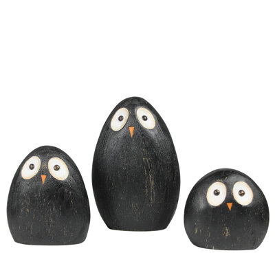 Owls, Wood, Set Of 3 Sm: 5X2.5X4.5, Med: 5X2.5X6, Lrg: 6X2.5X8.5