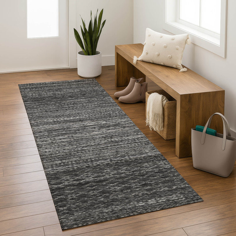 Premium Machine Washable Mayfield AMF2150 Striped Rug, Runner 2'3" x 7'6", Charcoal