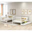 Lit double au-dessus d'un lit superposé, couleur blanche, tablettes ouvertes et 6 tiroirs pour courtepointes, escalier avec compartiments de rangement, divisible en deux lits - plusieurs tiroirs de lit, montée sécuritaire en quatre étapes, barrière de sécurité supérieure-1876603154