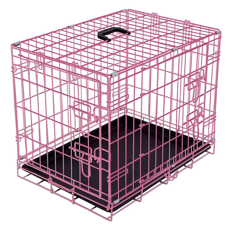 Petite cage en acier pour chien, Petit (H 19,5 po x l 17 po x P 24 po), Rose