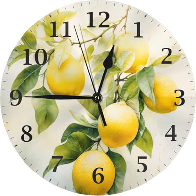 DADABULIU Wall Clock Lemon Watercolor Fruitt Silent Non-Ticking 10 Inch Round Clocks Battery Operated Quartz Analog For Living Room Kitchen Bedroom Bathroom Office Home School Decor