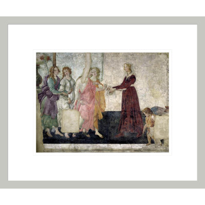 Vénus et les grâces offrant des cadeaux à un jeune par Sandro Botticelli - Impression Giclée encadrée