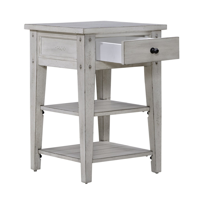 Laron 1-Drawer Solid and Manufactured Wood End Table with Shelf, White