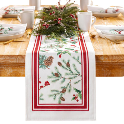 Daeshun Winter Holiday Berry Fabric Table Runner