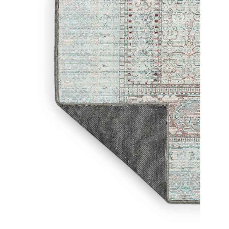 Tapis contemporain bleu ciel / gris, Rectangle 5 pi x 7 pi