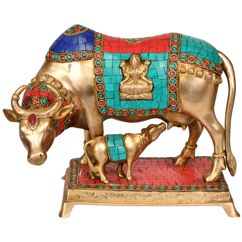 Vache et veau (selle décorée de Lakshmi Ganesha)