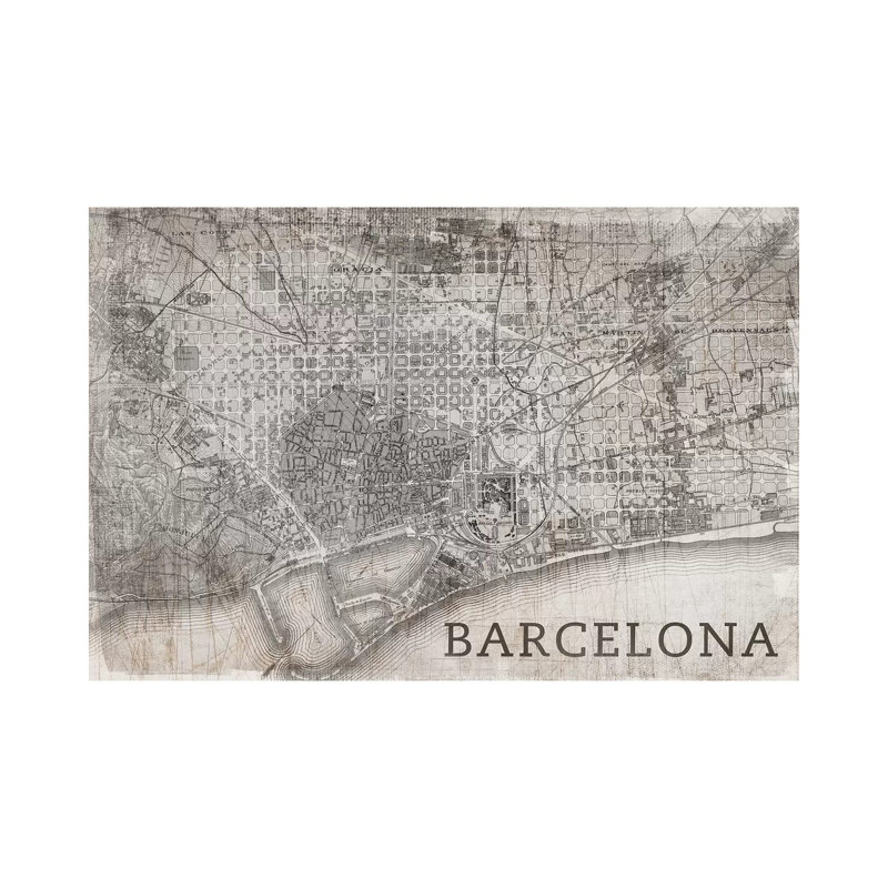 Map Barcelona - Wrapped Canvas Print, 66.04 cm H x 45.72 cm W x 3.175 cm D