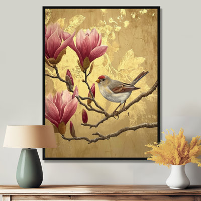 Oiseau pinson sur un magnolia - décoration murale