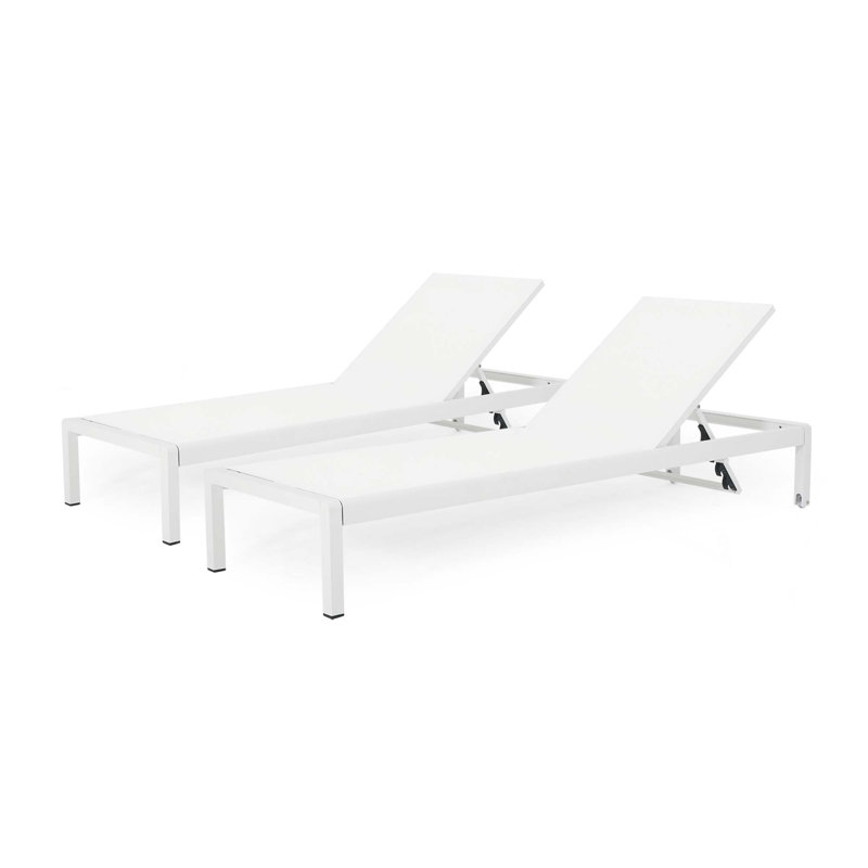 Chaises longues inclinables de 77,56 po Caggiano, Filet blanc / structure blanche