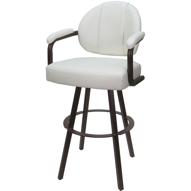Tabouret de comptoir pivotant en métal Lavenia - base Warren, Vinyle blanc / cadre brun