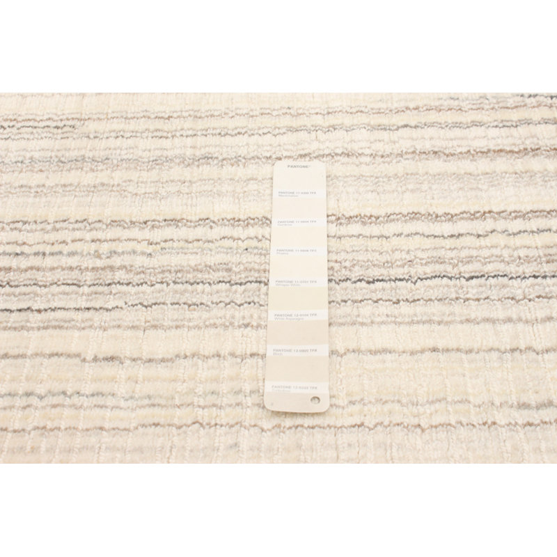 Tapis rayé crème en laine tissé à la main Eveloe