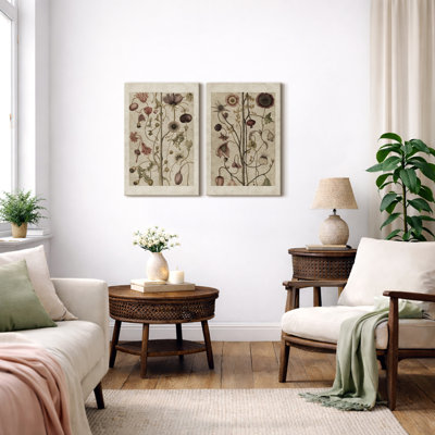 Abstract Botanical "Classic Wildflower Floral Nature Plant Framed Canvas 2 Pieces Print Wall Art