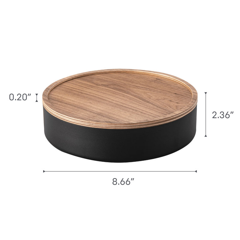 Black Steel and Wood Round Storage Bin