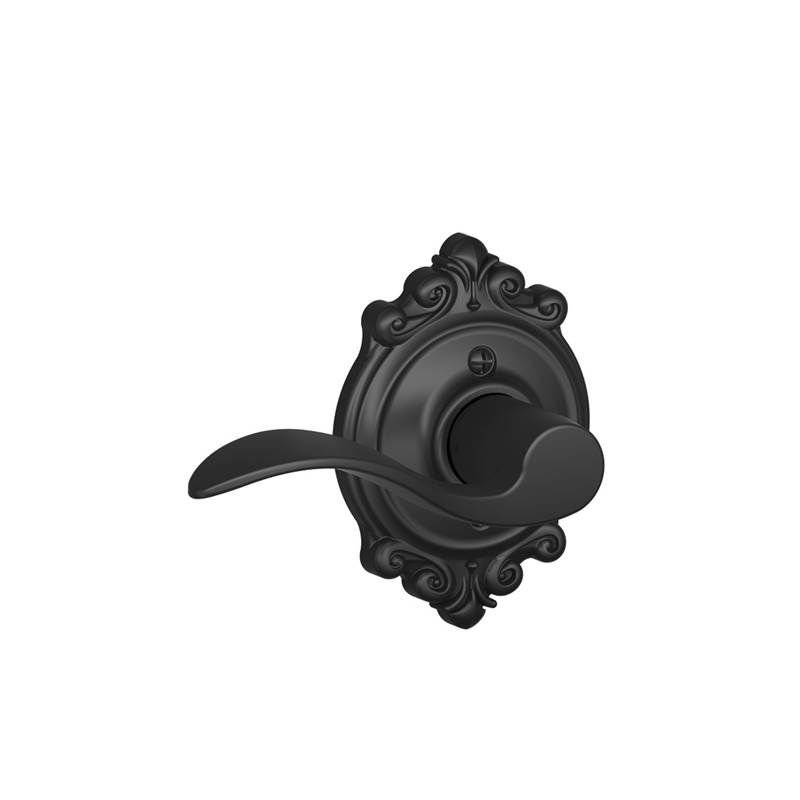 Accent Lever with Brookshire Trim Non-Turning Lock, Matte Black, Left Hand