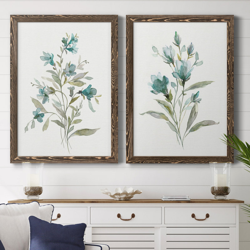 Linen Botanical III - ensemble de 2 reproductions d'art, H 31,5 po x l 47 po x P 1,5 po, Toile avec cadre en noyer