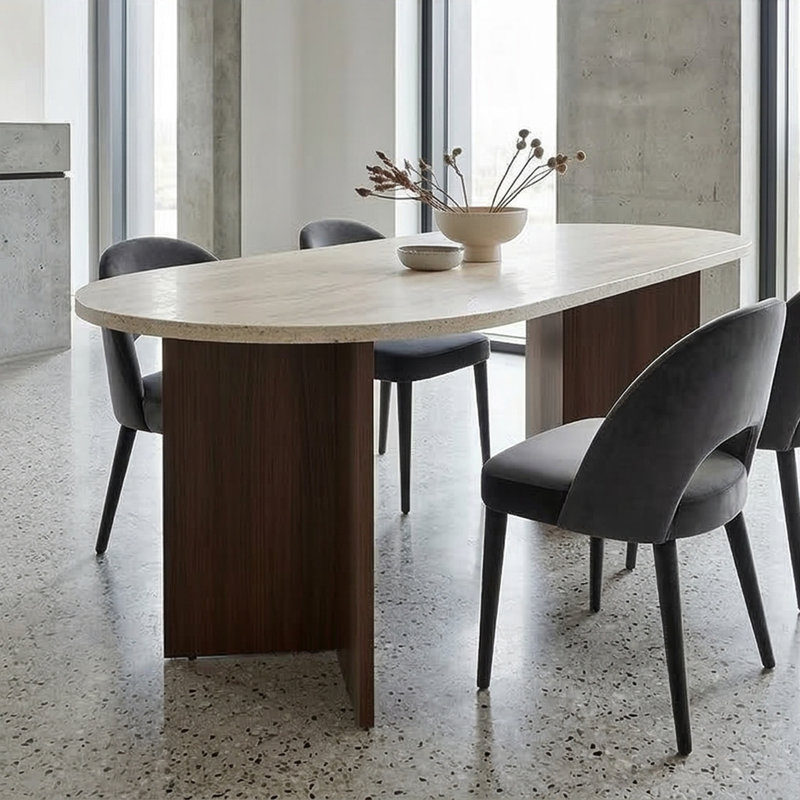 Aveline 71" Oval Multipurpose Dining And Conference Table, Travertine/Walnut