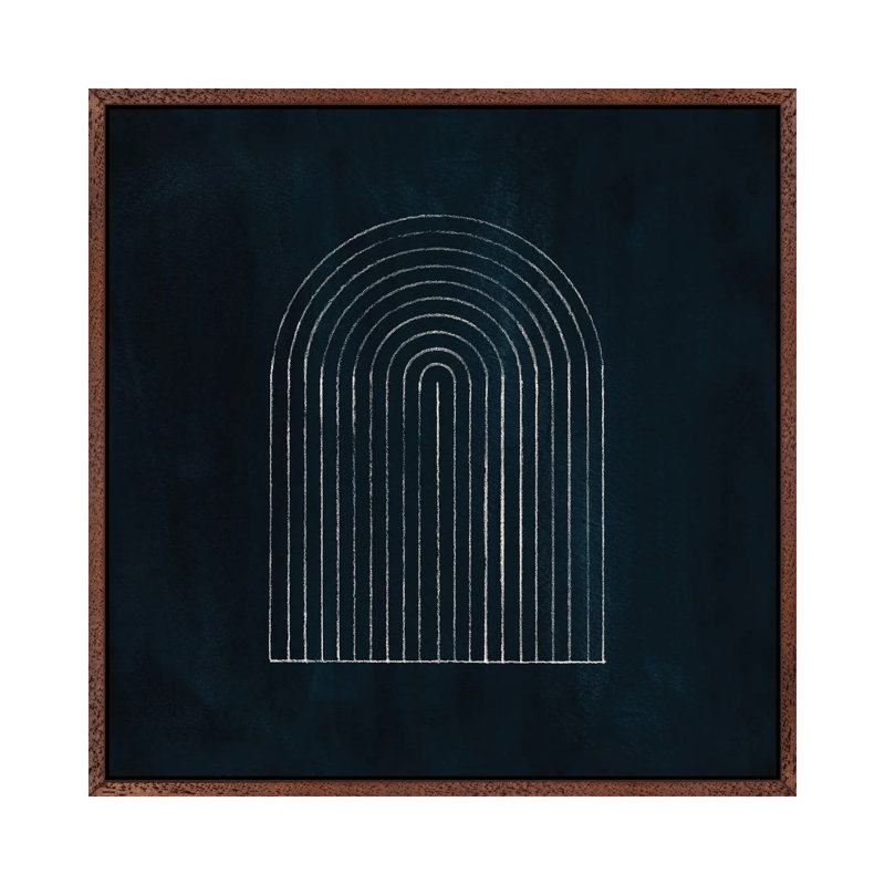 Navy Mid Century Rainbow 1 Piece Wall Art on Canvas, 45.72cm H x 45.72cm W x 3.81cm D, Classic Brown Wood Framed