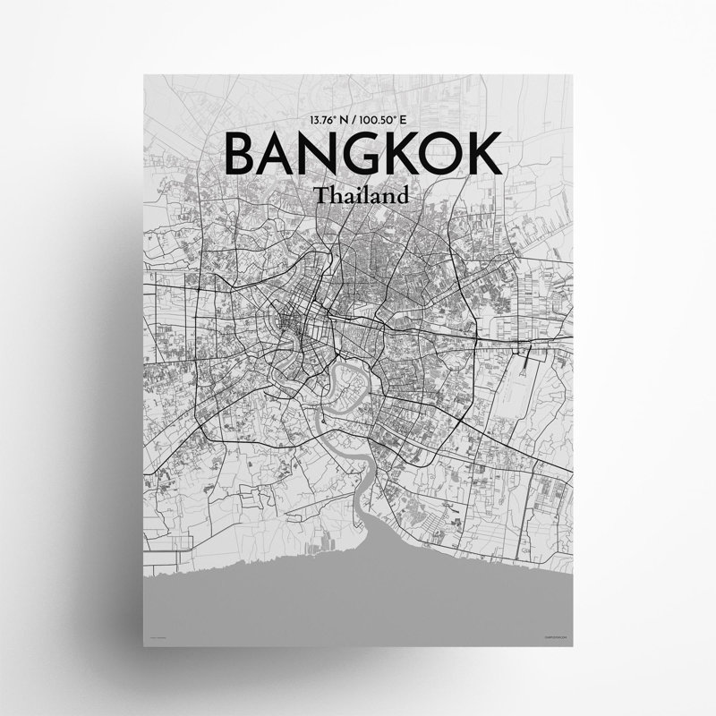 Bangkok City Map In Tones - No Frame Print, 24cm H x 18cm W x 0.05cm D