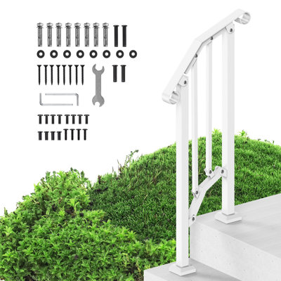 Rambardes pour escaliers extérieurs, ensemble de rampe d'escalier de 1 à 2 marches, rampes en acier au carbone de style transitionnel avec trousse d'installation, rampes d'escalier pour personnes âgées, marches en béton, porche et terrasse, style rétro arqué blanc