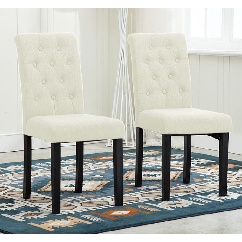 Brainard 46cm H Tufted Upholstered Side Chair, Cream, 2