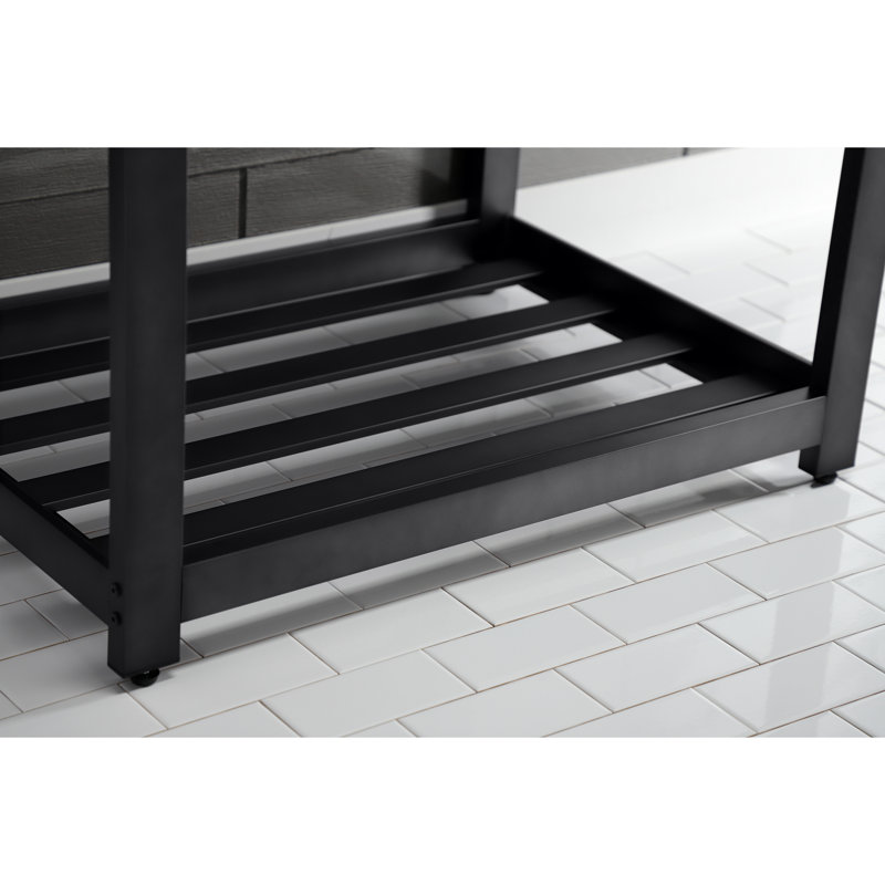 Lavabo de salle de bain console en céramique avec trop-plein, Blanc / noir mat, Simple