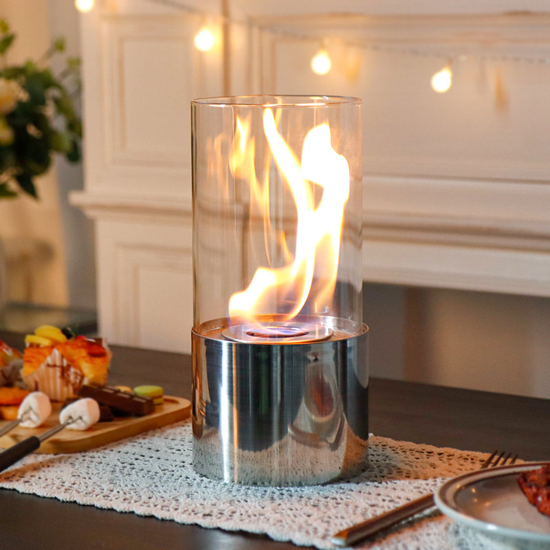 Bio-Ethanol Outdoor Tabletop Fireplace with Flame Guard, Sliver, 10.2" H x 4.5" W x 4.5" D