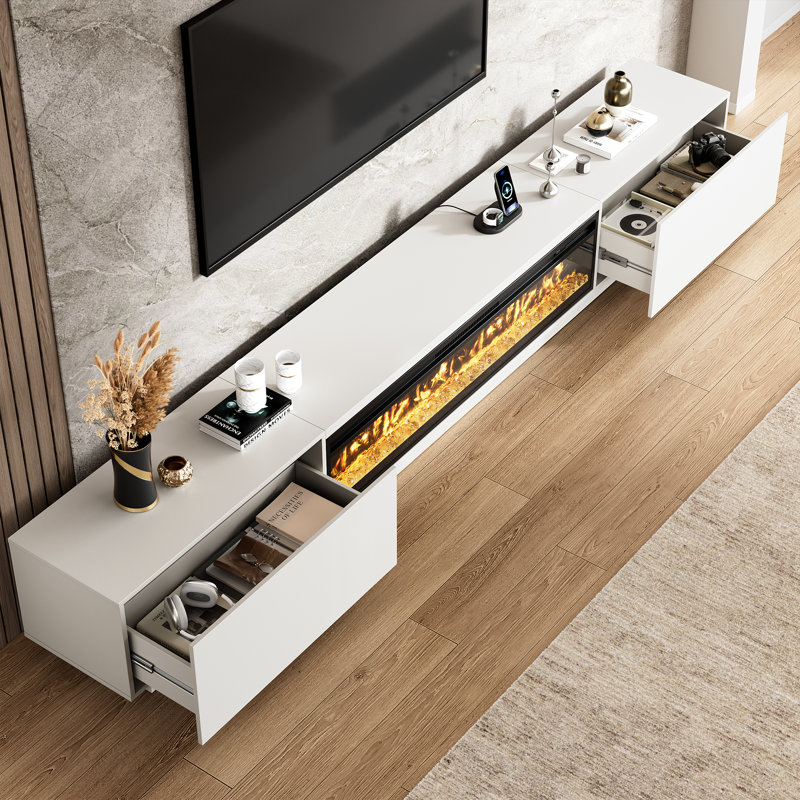 Meuble télé avec foyer de 109 pouces, Blanc