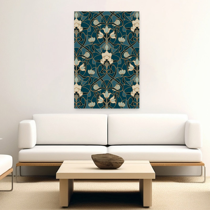 Art floral abstrait bleu sarcelle, H 60 po x l 40 po