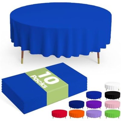 Plastic Table Cloth Disposable 10 Pack, 84'' Round Table Cloths, Graduation, Patriotic Decorations, Thanksgiving, Veterans Day Tablecloths, Round, Plastic Cover, Leakproof & Sturdy, Blue