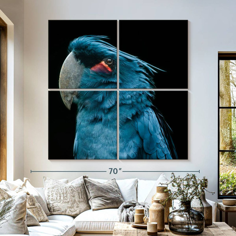 Portrait d'oiseau bleu Brampt, H 57 po x l 57 po