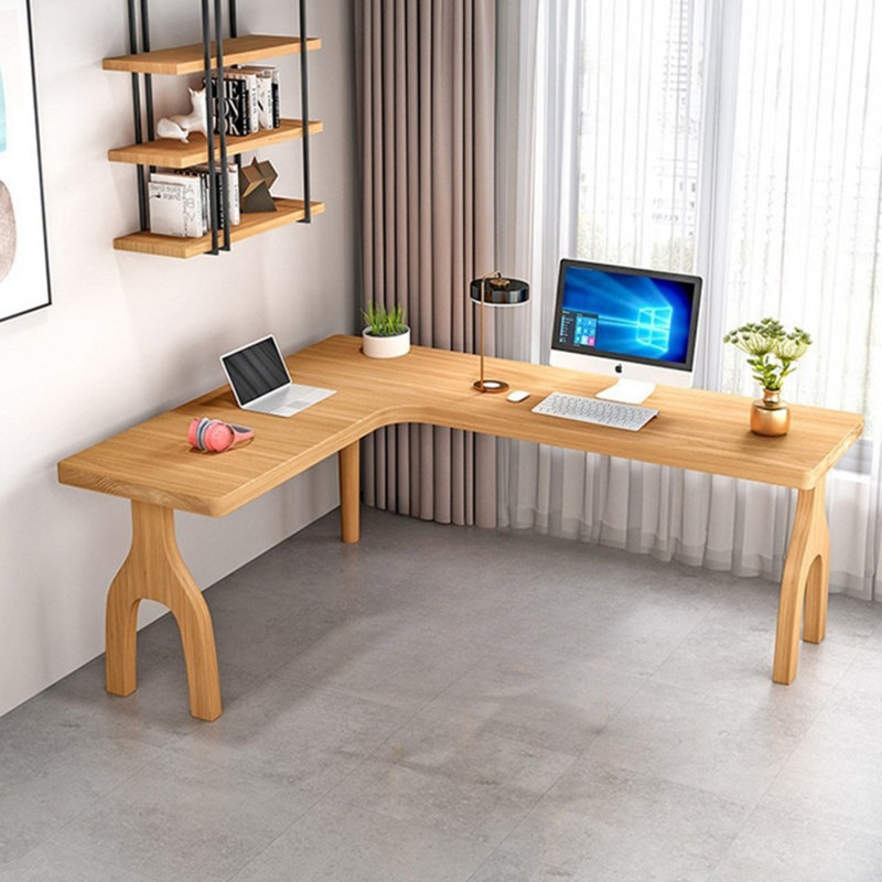 Bureaux en bois massif en L Burlywood, H 29,53 po x l 55,12 po x P 39,37 po, Retour à gauche
