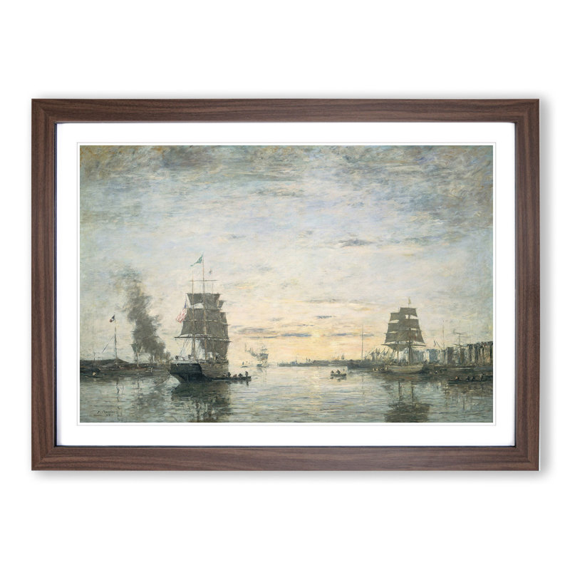 Entrance to the Harbor by Eugene Boudin - Picture Frame Painting, 27cm H x 36cm W x 2cm D, Walnut Framed