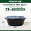 32oz Roud Black Base Meal Prep Takeaway Container Pack of 30