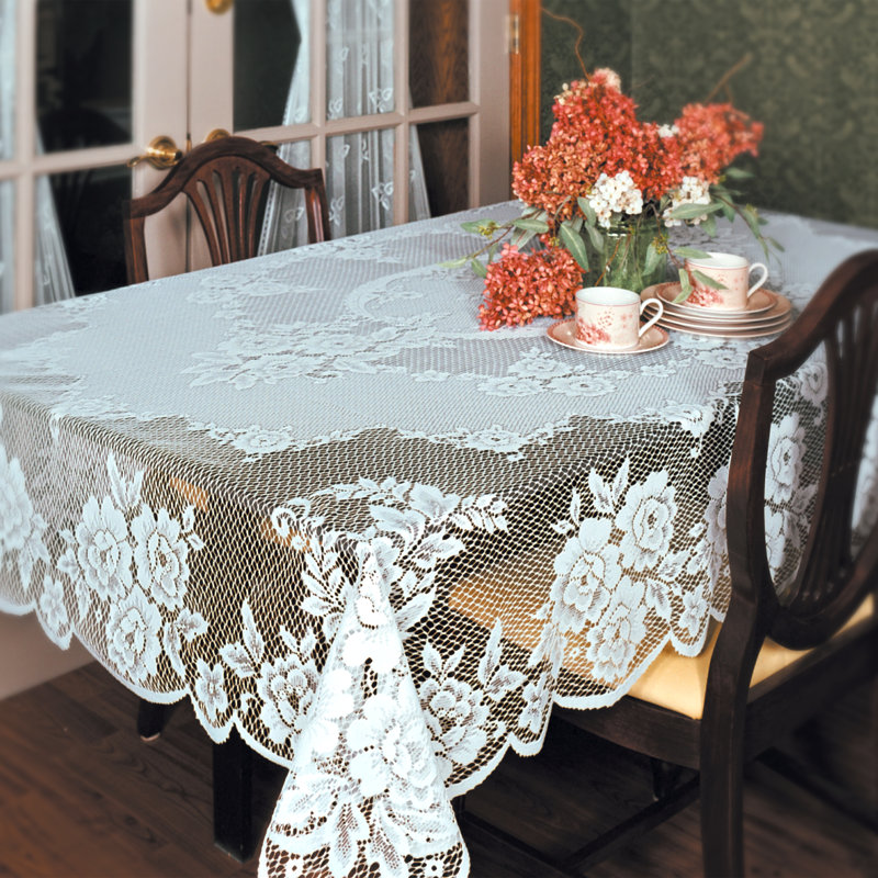 Billups Floral Tablecloth, 108" L x 60" W, White