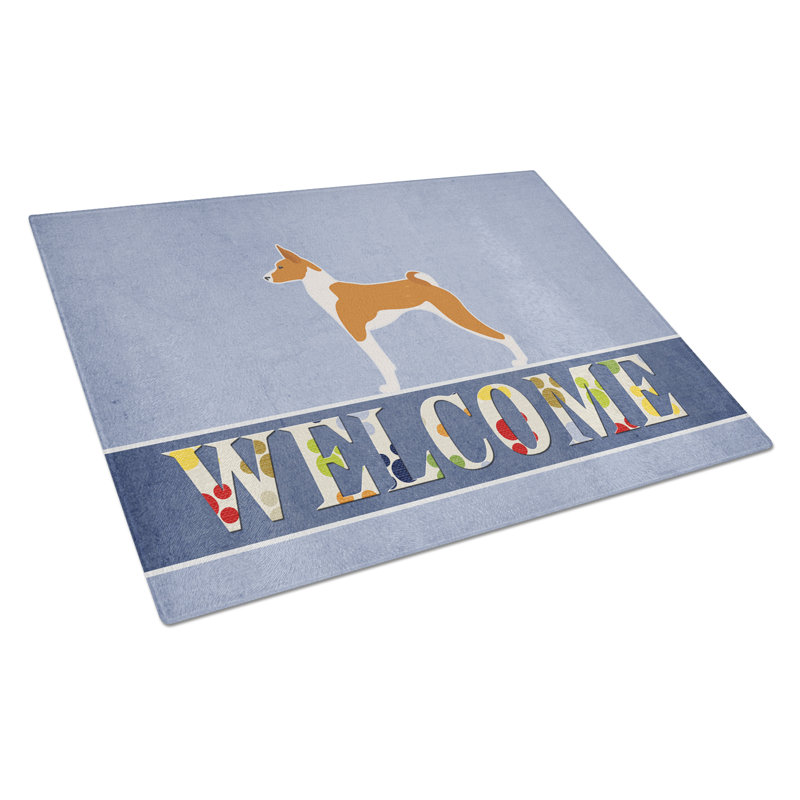 Planche à découper en verre trésors basenji caroline Welcome Dog
