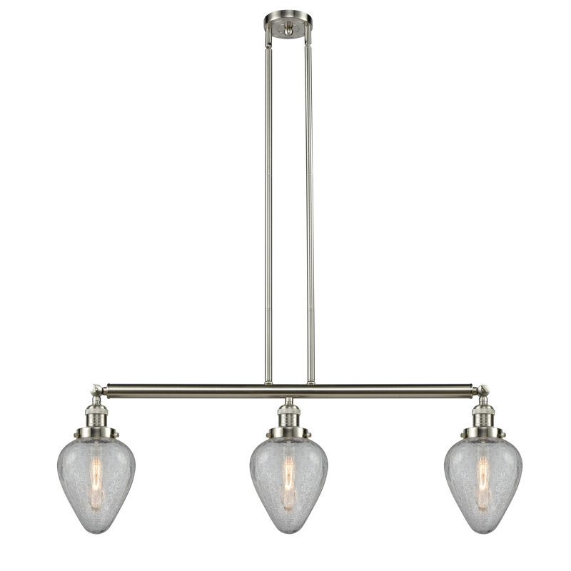 Luminaire suspendu pour îlot de cuisine 3 lumières Shauna, Chrome poli, Transparent craquelé, DEL