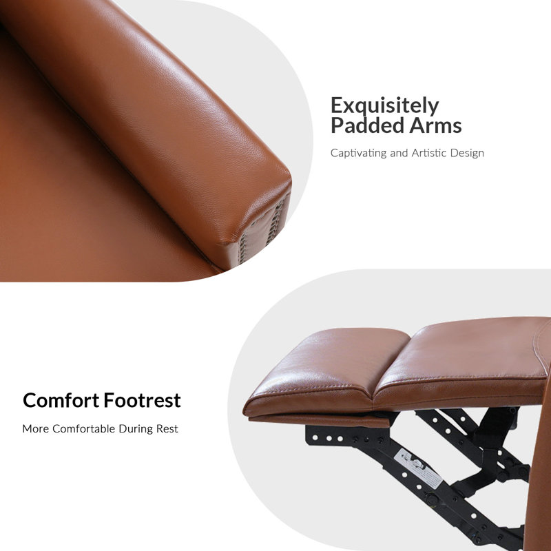 Ramus 30.31'' Wide Genuine Leather Swivel Rocker Recliner Set of 2, Brown