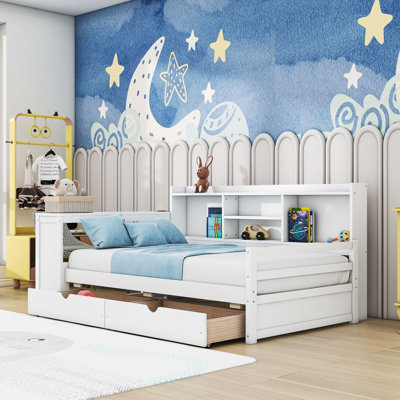 Twin 2 Drawers Daybed with Built-in Desk and Bookcase