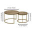 Ensemble de 2 tables basses gigognes rondes, tables de bout latérales empilables en grain de bois rustique avec cadre en métal doré, table d'appoint emboîtable moderne pour le salon, le petit appartement et le condo-1507251497