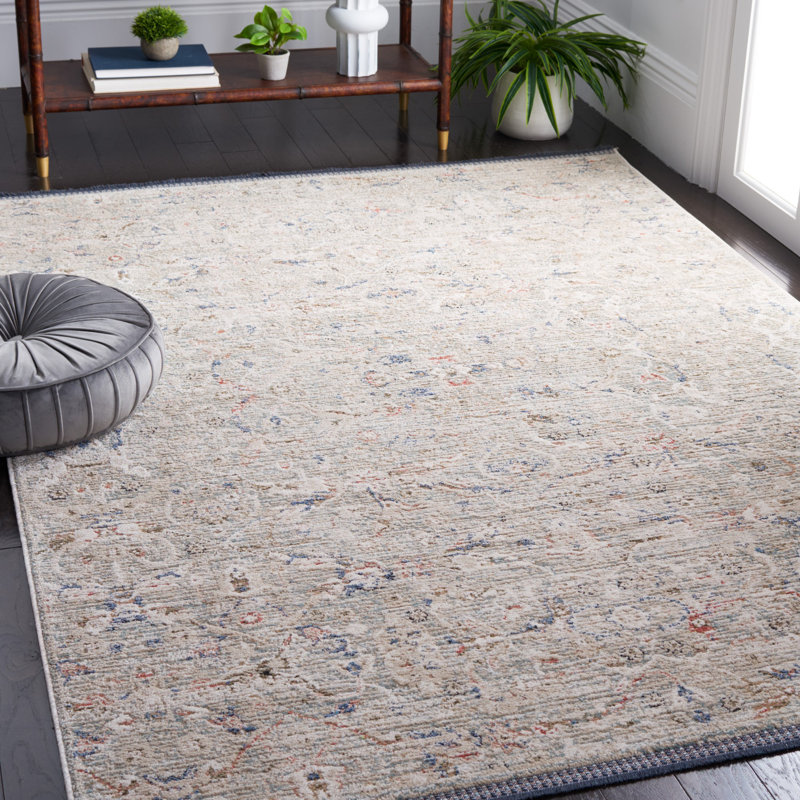 Tapis abstrait ivoire / bleu marine, Rectangle 5 pi 3 po x 7 pi 6 po