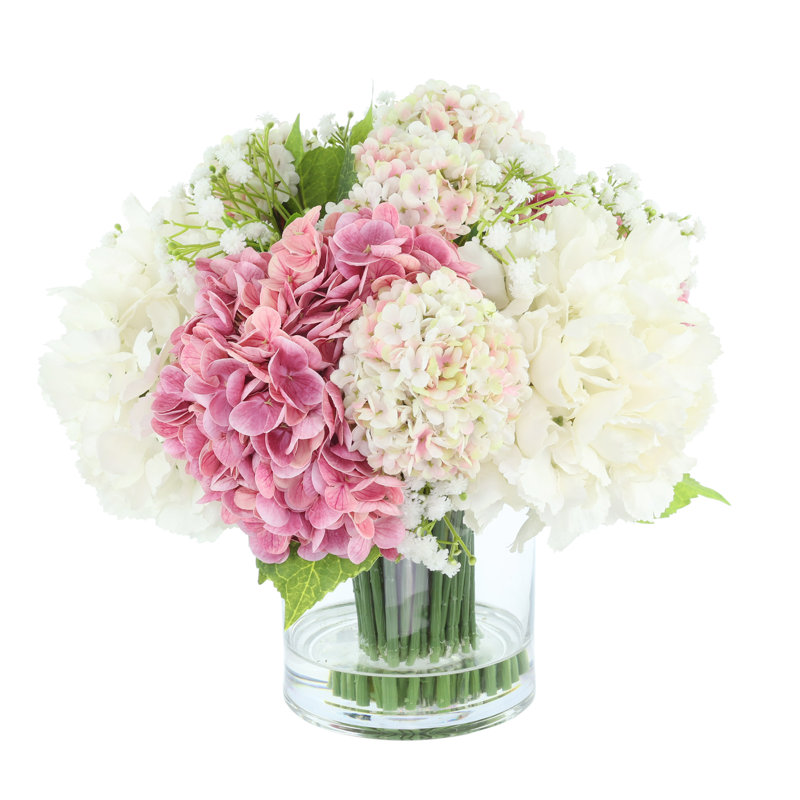 Hydrangea and Viburnum Arranged in Glass Vase
